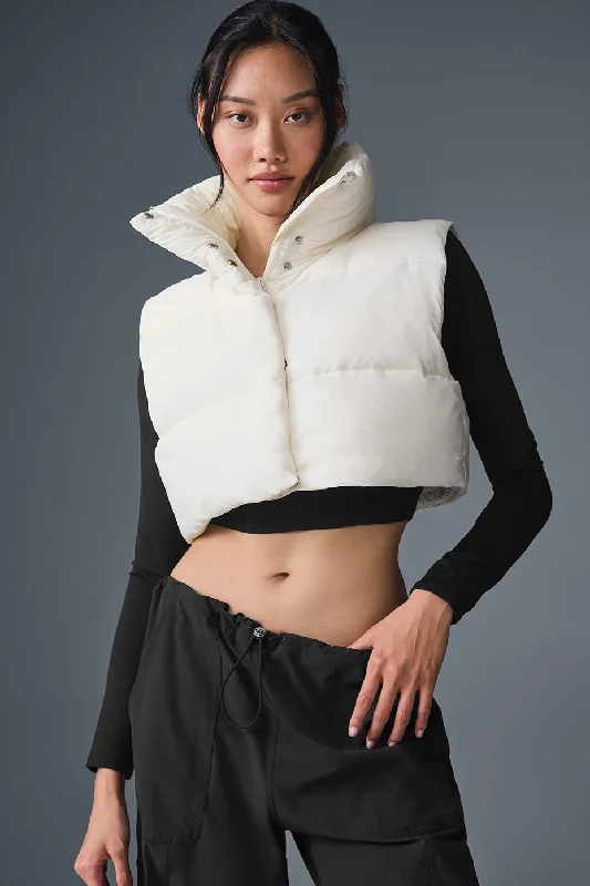 Women's waterproof parka coats with multiple pockets for practicalityExtreme Cropped Gold Rush Puffer Vest - Ivory