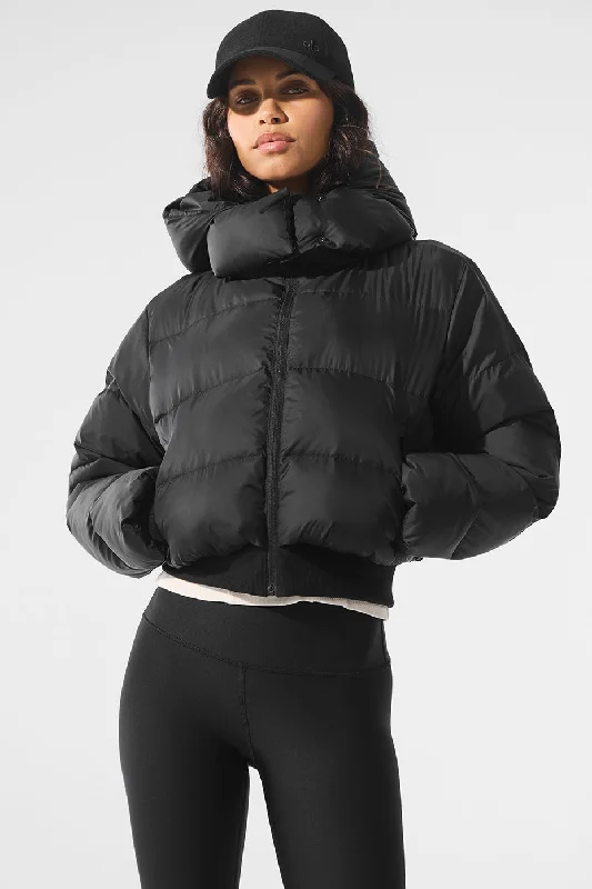 Hooded women's puffer coats in neon colors for high - visibility sportsFoxy Puffer Jacket - Black Hooded women's puffer coats in neon colors for high - visibility sportsFoxy Puffer Jacket - Black