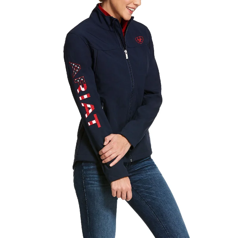 Quilted down women's coats with removable hoods for outdoor activitiesWomen's Ariat USA Team Softshell Jacket #10028257 Quilted down women's coats with removable hoods for outdoor activitiesWomen's Ariat USA Team Softshell Jacket #10028257