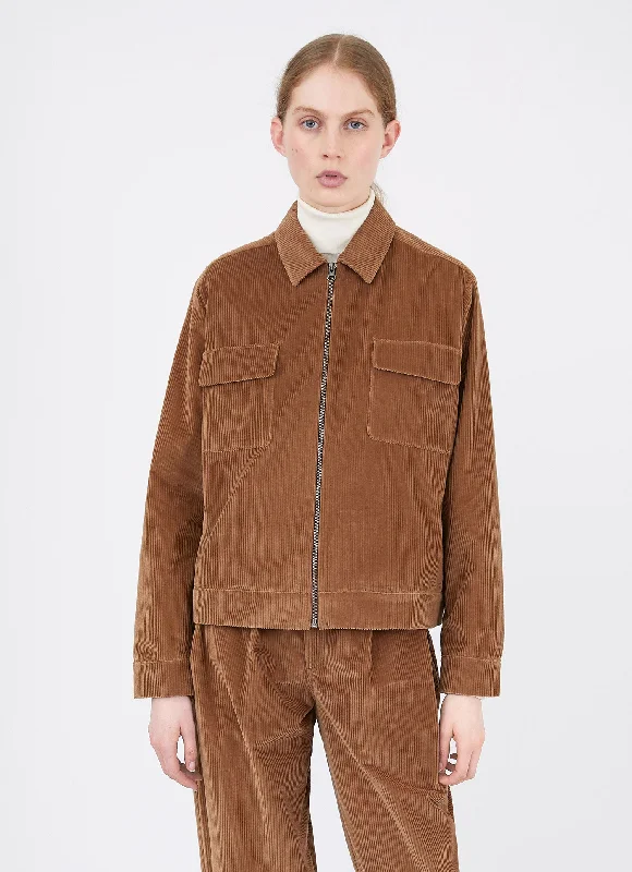 Water - resistant women's trench coats with adjustable cuffs for rainy daysWomen's Wide Wale Corduroy Zip Jacket in Dark Camel Water - resistant women's trench coats with adjustable cuffs for rainy daysWomen's Wide Wale Corduroy Zip Jacket in Dark Camel