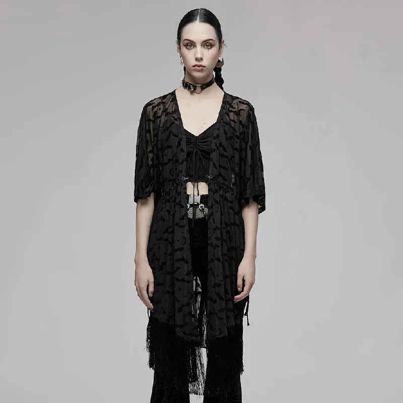 Petite women's wool blend coats with a tailored fit for a flattering silhouetteWomen's Gothic Bat Printed Half Sleeve Tassels Cape Coat