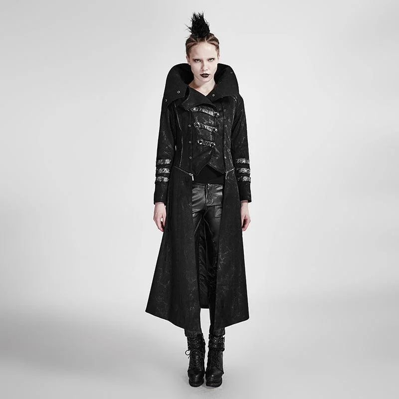 Women's cropped leather coats with silver studs for an edgy lookWomen's Gothic Black Stretch Twill Fabric Chef Faux Leather Coat Women's cropped leather coats with silver studs for an edgy lookWomen's Gothic Black Stretch Twill Fabric Chef Faux Leather Coat