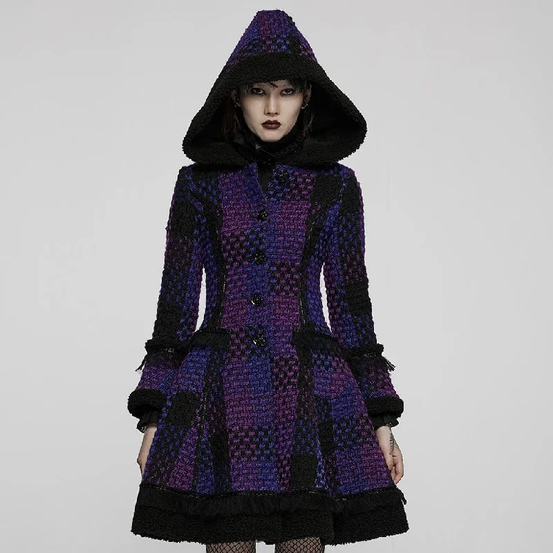 Water - resistant women's trench coats with adjustable cuffs for rainy daysWomen's Gothic Contrast Color Flare Sleeved Winter Coat with Hood Water - resistant women's trench coats with adjustable cuffs for rainy daysWomen's Gothic Contrast Color Flare Sleeved Winter Coat with Hood