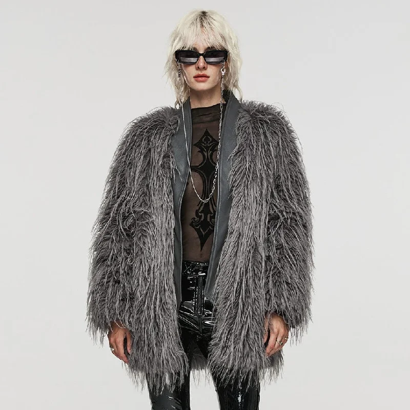 Women's faux fur coats in bright colors for a bold fashion statementWomen's Gothic Faux Fur Splice Faux Leather Coat Grey Women's faux fur coats in bright colors for a bold fashion statementWomen's Gothic Faux Fur Splice Faux Leather Coat Grey