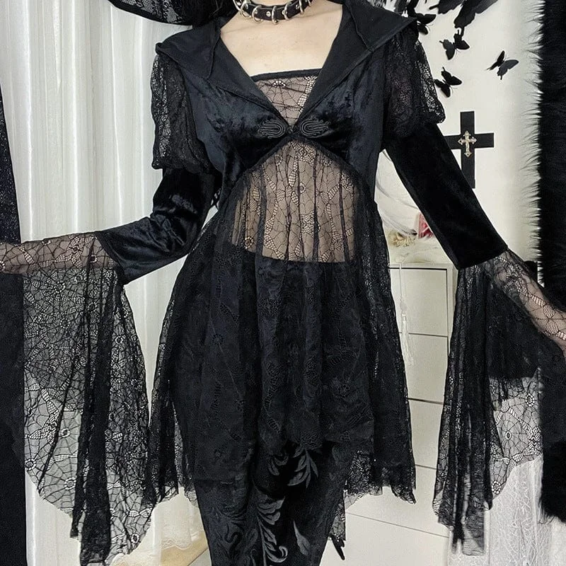 Petite women's wool blend coats with a tailored fit for a flattering silhouetteWomen's Gothic Flare Sleeved Lace Coat with Hood Petite women's wool blend coats with a tailored fit for a flattering silhouetteWomen's Gothic Flare Sleeved Lace Coat with Hood