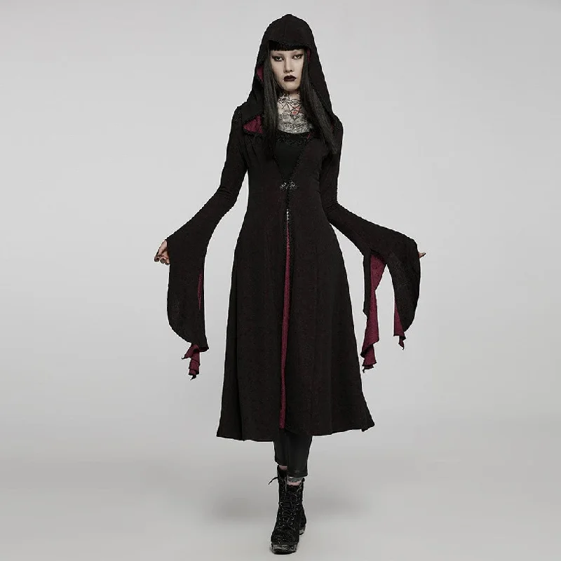 Hooded women's puffer coats in neon colors for high - visibility sportsWomen's Gothic Flare Sleeved Maxi Coat with Hood Hooded women's puffer coats in neon colors for high - visibility sportsWomen's Gothic Flare Sleeved Maxi Coat with Hood