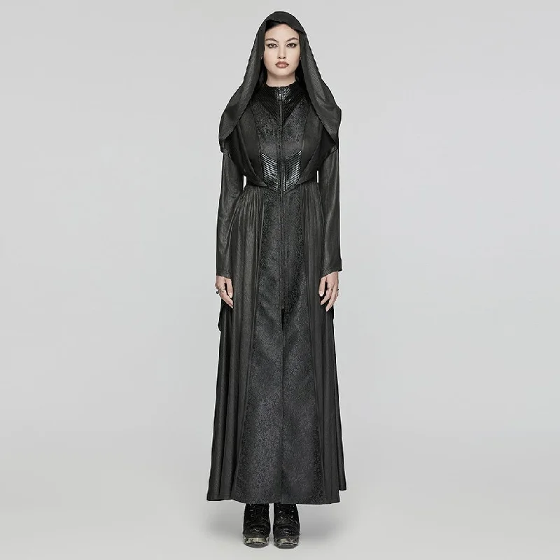 Women's knee - length wool blend coats with a fur collar for added warmthWomen's Gothic Flared Sleeved Witch Dress with Hood Women's knee - length wool blend coats with a fur collar for added warmthWomen's Gothic Flared Sleeved Witch Dress with Hood