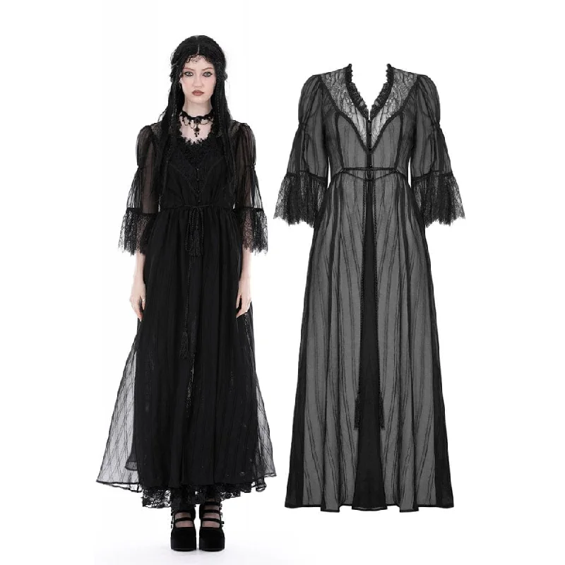 Long women's mac coats in a lightweight fabric for spring showersWomen's Gothic Half-sleeved V-neck Sheer Coat Long women's mac coats in a lightweight fabric for spring showersWomen's Gothic Half-sleeved V-neck Sheer Coat