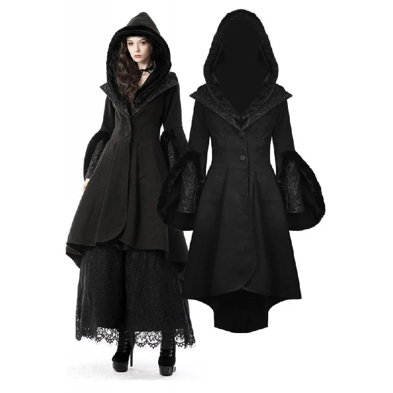 Long women's mac coats in a lightweight fabric for spring showersDIL Women's Gothic High/Low Woolen Dovetail Coat with Hood Long women's mac coats in a lightweight fabric for spring showersDIL Women's Gothic High/Low Woolen Dovetail Coat with Hood