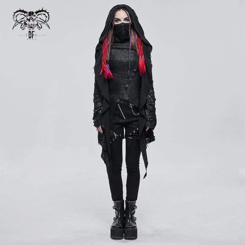Women's knee - length wool blend coats with a fur collar for added warmthWomen's Gothic Irregular Distressed Coat with Hood Women's knee - length wool blend coats with a fur collar for added warmthWomen's Gothic Irregular Distressed Coat with Hood