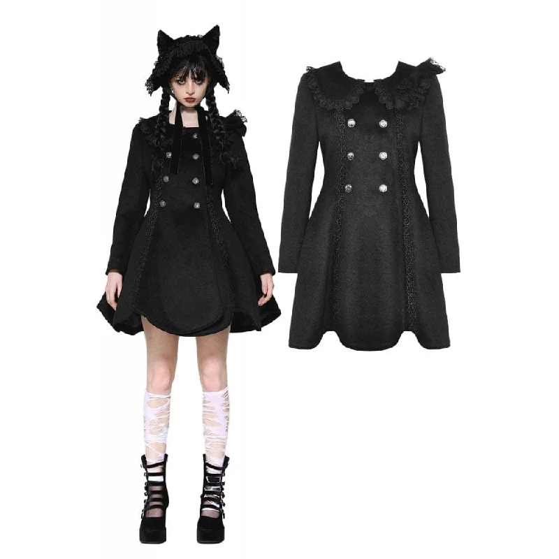 Shearling - lined women's leather coats for ultimate warmth and luxuryWomen's Gothic Lolita Pleated Buttons Coat Shearling - lined women's leather coats for ultimate warmth and luxuryWomen's Gothic Lolita Pleated Buttons Coat
