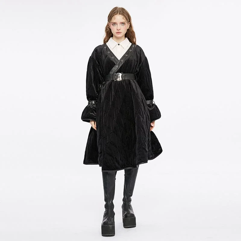 Belted women's cashmere coats in soft pastels for a luxurious feelWomen's Gothic Plunging Coat with Detachable Hood&Belt Belted women's cashmere coats in soft pastels for a luxurious feelWomen's Gothic Plunging Coat with Detachable Hood&Belt