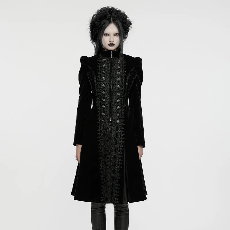 Women's longline double - breasted camel coats for a sophisticated lookWomen's Gothic Puff Sleeved Floral Embroidered Coat Black Women's longline double - breasted camel coats for a sophisticated lookWomen's Gothic Puff Sleeved Floral Embroidered Coat Black