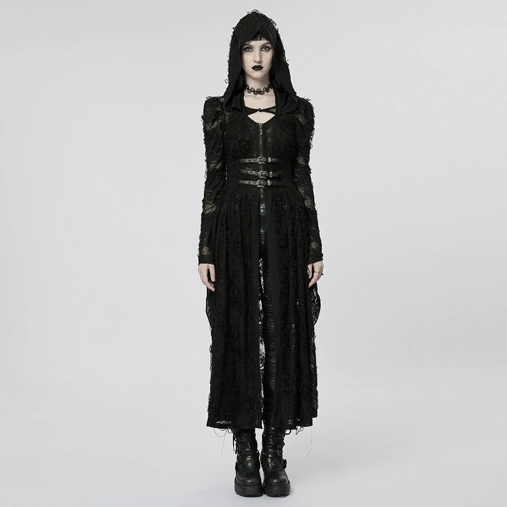 Checkered women's wool coats in a classic pattern for a timeless styleWomen's Gothic Ripped Two-piece Coat with Hood Checkered women's wool coats in a classic pattern for a timeless styleWomen's Gothic Ripped Two-piece Coat with Hood