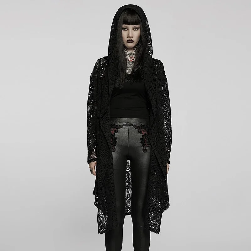 Quilted down women's coats with removable hoods for outdoor activitiesWomen's Gothic Sheer Floral Mesh Long Coat with Hood Quilted down women's coats with removable hoods for outdoor activitiesWomen's Gothic Sheer Floral Mesh Long Coat with Hood