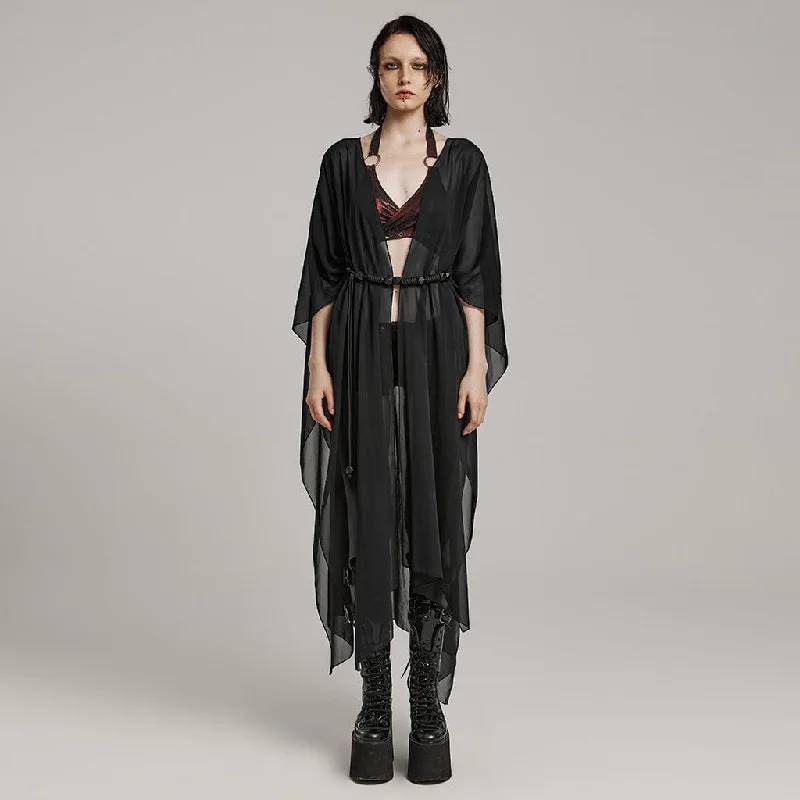 Women's pea coats with brass buttons for a nautical - inspired styleWomen's Gothic Sheer Ruffled Loose Coat Black Women's pea coats with brass buttons for a nautical - inspired styleWomen's Gothic Sheer Ruffled Loose Coat Black