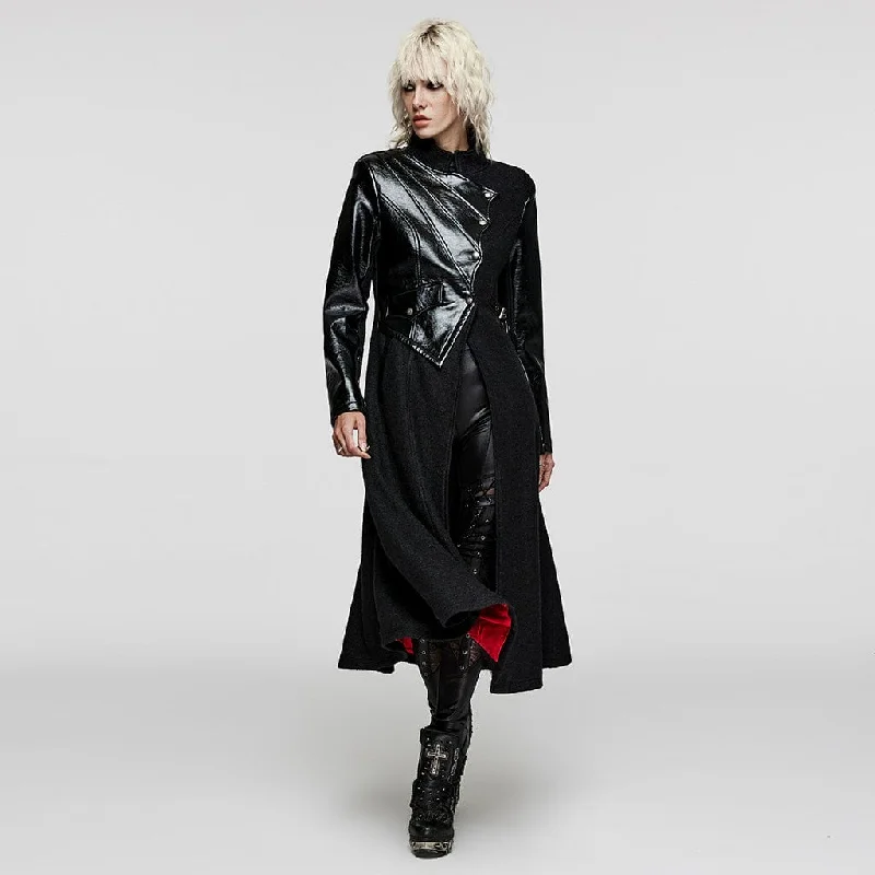 Women's faux fur coats in bright colors for a bold fashion statementWomen's Gothic Stand Collar Faux Leather Splice Wool Coat Women's faux fur coats in bright colors for a bold fashion statementWomen's Gothic Stand Collar Faux Leather Splice Wool Coat