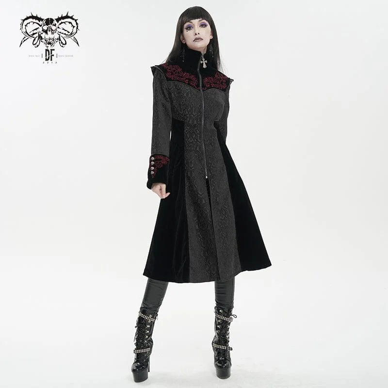 Women's cropped leather coats with silver studs for an edgy lookWomen's Gothic Stand Collar Floral Embroidered Coat Black Women's cropped leather coats with silver studs for an edgy lookWomen's Gothic Stand Collar Floral Embroidered Coat Black