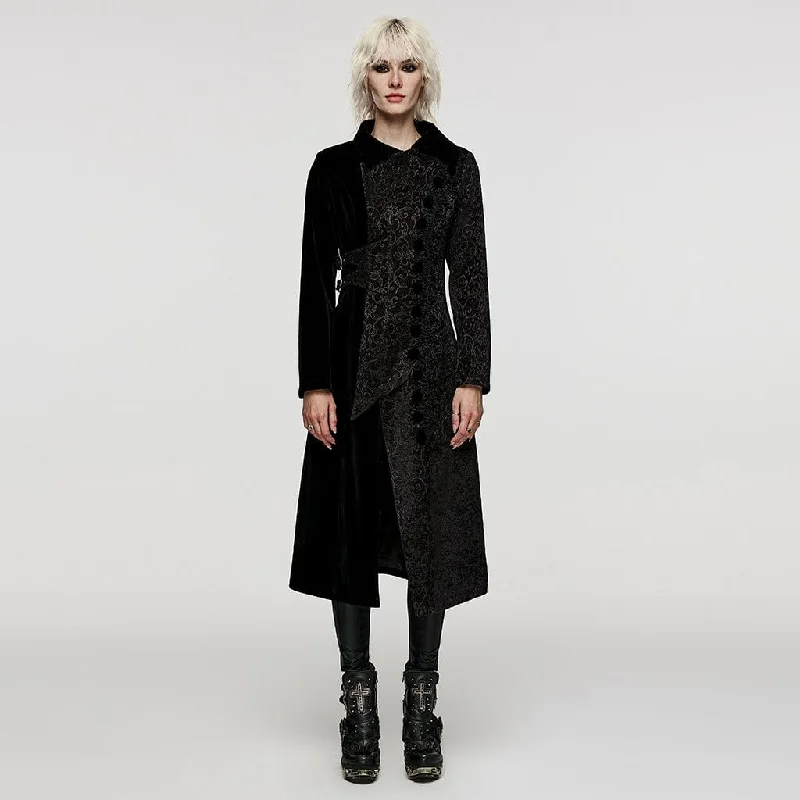 Shearling - lined women's leather coats for ultimate warmth and luxuryWomen's Gothic Stand Collar Velvet Splice Coat Shearling - lined women's leather coats for ultimate warmth and luxuryWomen's Gothic Stand Collar Velvet Splice Coat