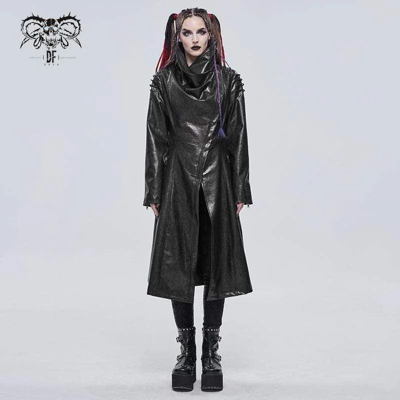 Water - resistant women's trench coats with adjustable cuffs for rainy daysWomen's Gothic Stand Collar Zipper Faux Leather Long Coat Black Water - resistant women's trench coats with adjustable cuffs for rainy daysWomen's Gothic Stand Collar Zipper Faux Leather Long Coat Black