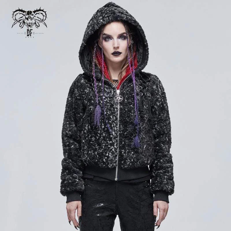 Embroidered women's cotton coats in a bohemian pattern for a unique designWomen's Gothic Strappy Splice Short Coat with Hood Embroidered women's cotton coats in a bohemian pattern for a unique designWomen's Gothic Strappy Splice Short Coat with Hood