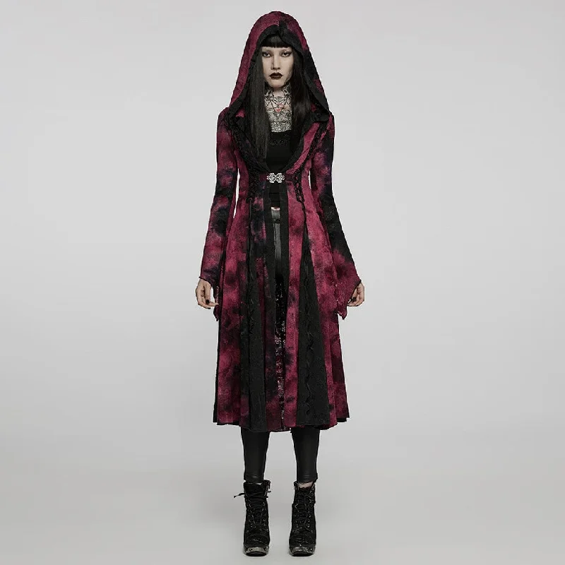 Women's knee - length wool blend coats with a fur collar for added warmthWomen's Gothic Vintage Tie-dye Flare Sleeved Maxi Coat Women's knee - length wool blend coats with a fur collar for added warmthWomen's Gothic Vintage Tie-dye Flare Sleeved Maxi Coat