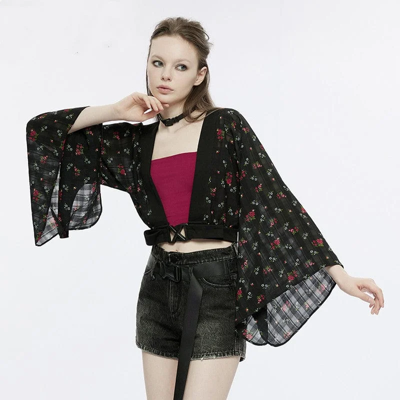 Hooded women's puffer coats in neon colors for high - visibility sportsWomen's Grunge Floral Chiffon Kimono Coat Hooded women's puffer coats in neon colors for high - visibility sportsWomen's Grunge Floral Chiffon Kimono Coat