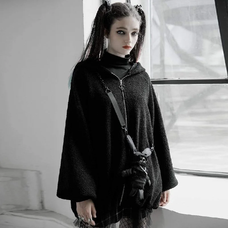 Women's knee - length wool blend coats with a fur collar for added warmthWomen's Grunge Front-zip Wool-like Coats With Hood Women's knee - length wool blend coats with a fur collar for added warmthWomen's Grunge Front-zip Wool-like Coats With Hood