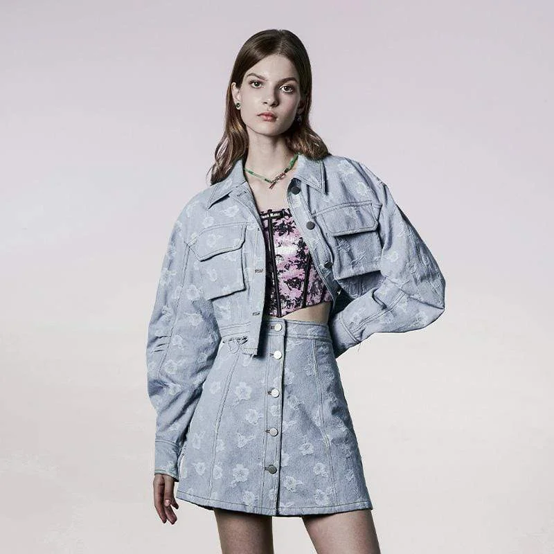 Petite women's wool blend coats with a tailored fit for a flattering silhouetteWomen's Grunge Puff Sleeved Denim Short Coat