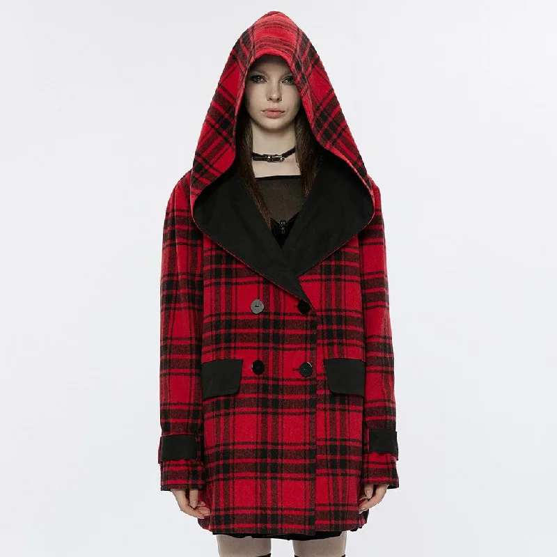 Plus size women's wool blend coats for a warm and stylish winterWomen's Grunge Reversible Plaid Coat with Hood Plus size women's wool blend coats for a warm and stylish winterWomen's Grunge Reversible Plaid Coat with Hood
