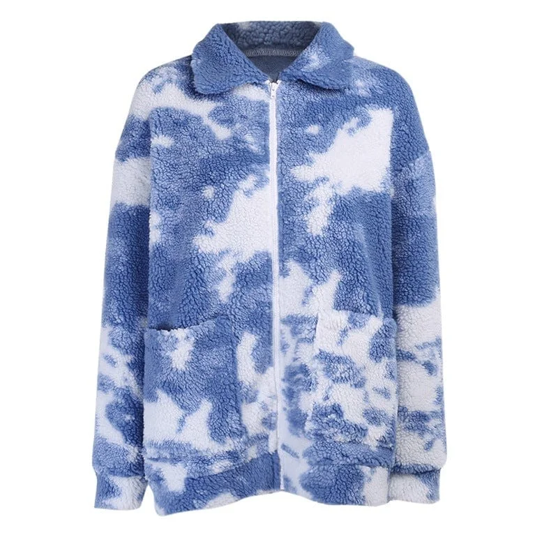 Women's knee - length wool blend coats with a fur collar for added warmthWomen's Grunge Tie-dyed Sherpa Coat Women's knee - length wool blend coats with a fur collar for added warmthWomen's Grunge Tie-dyed Sherpa Coat