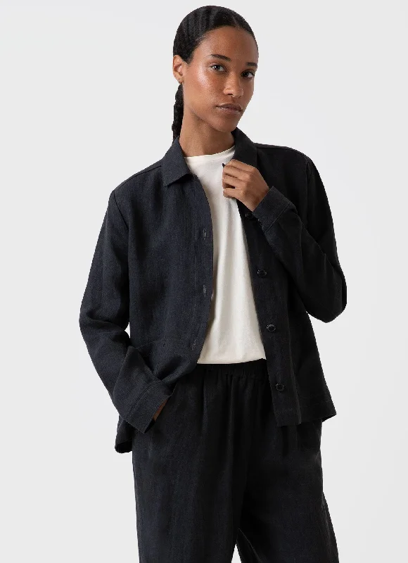 Petite women's wool blend coats with a tailored fit for a flattering silhouetteWomen's Linen Twin Pocket Jacket in Black