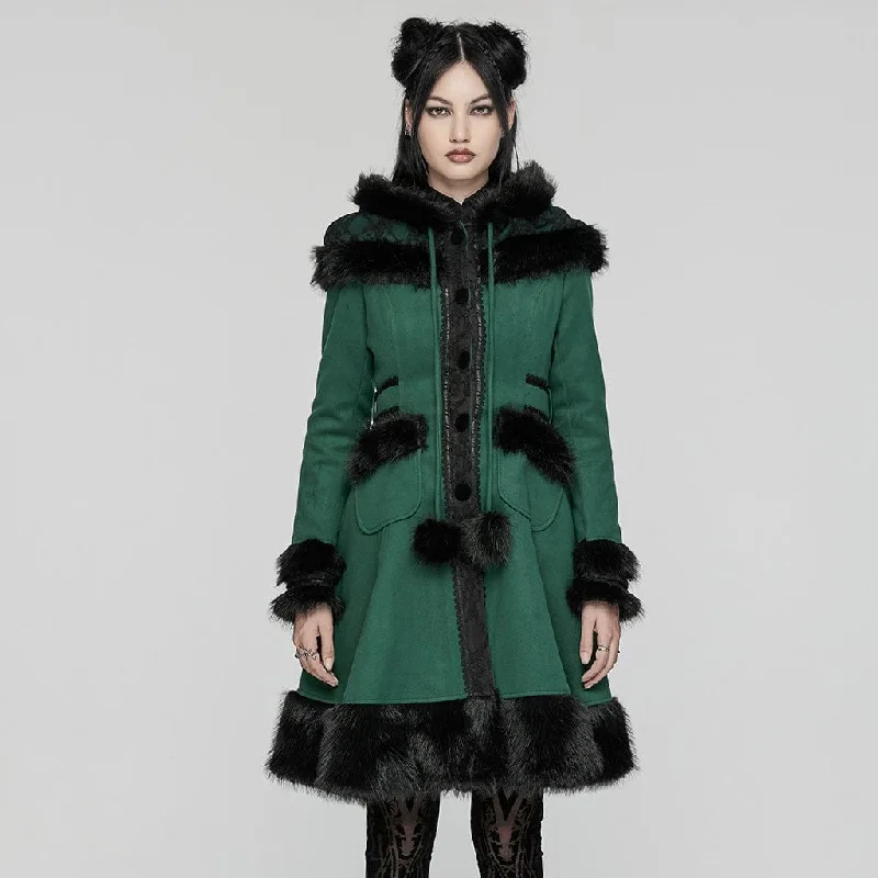 Hooded women's puffer coats in neon colors for high - visibility sportsWomen's Lolita Hooded Bowknot Overcoat Hooded women's puffer coats in neon colors for high - visibility sportsWomen's Lolita Hooded Bowknot Overcoat