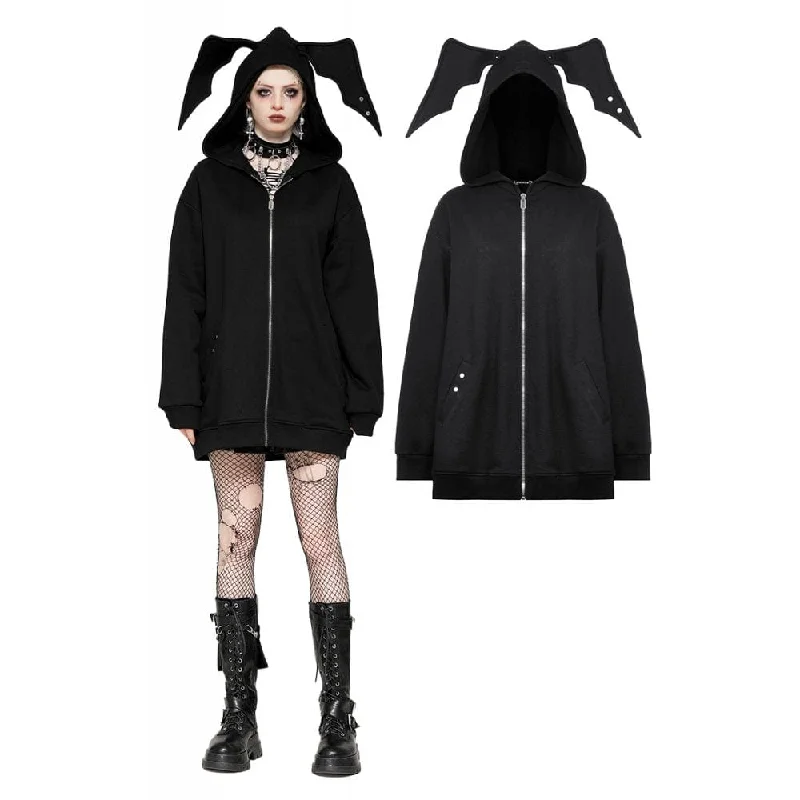 Women's cropped leather coats with silver studs for an edgy lookWomen's Punk Batwing Zip Hoodie Women's cropped leather coats with silver studs for an edgy lookWomen's Punk Batwing Zip Hoodie