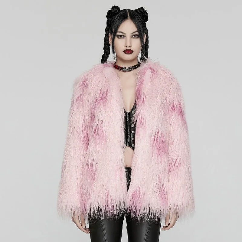 Women's cropped leather coats with silver studs for an edgy lookWomen's Punk Contrast Color Faux Fur Coat Pink Women's cropped leather coats with silver studs for an edgy lookWomen's Punk Contrast Color Faux Fur Coat Pink