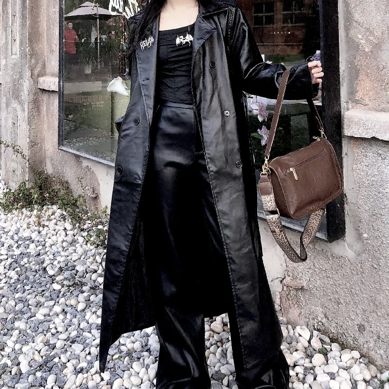 Shearling - lined women's leather coats for ultimate warmth and luxuryWomen's Punk Faux Leather Long Coat Shearling - lined women's leather coats for ultimate warmth and luxuryWomen's Punk Faux Leather Long Coat