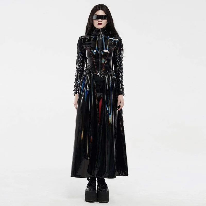Mid - length women's down coats in a slim fit for a modern and sleek appearanceWomen's Punk Faux Leather Long Jacket Mid - length women's down coats in a slim fit for a modern and sleek appearanceWomen's Punk Faux Leather Long Jacket