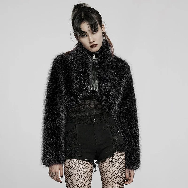 Embroidered women's cotton coats in a bohemian pattern for a unique designWomen's Punk Front Zip Woolen Short Coat Embroidered women's cotton coats in a bohemian pattern for a unique designWomen's Punk Front Zip Woolen Short Coat