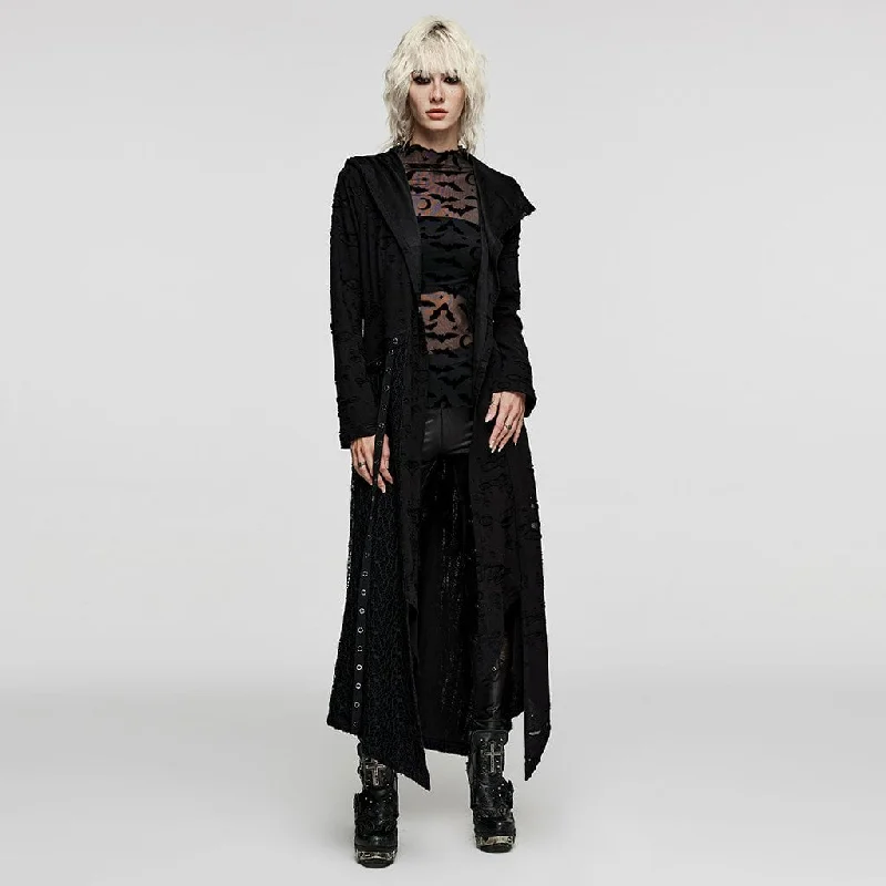 Checkered women's wool coats in a classic pattern for a timeless styleWomen's Punk Irregular Ripped Coat with Hood Checkered women's wool coats in a classic pattern for a timeless styleWomen's Punk Irregular Ripped Coat with Hood