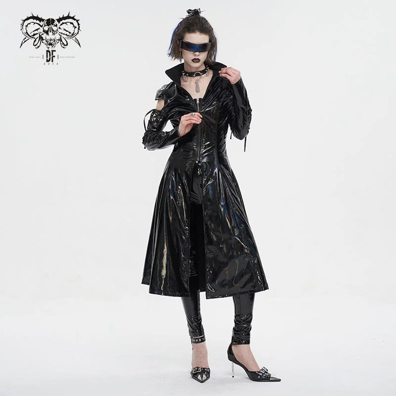 Women's faux fur coats in bright colors for a bold fashion statementWomen's Punk Lace-up Mesh Splice Patent Leather Coat Women's faux fur coats in bright colors for a bold fashion statementWomen's Punk Lace-up Mesh Splice Patent Leather Coat