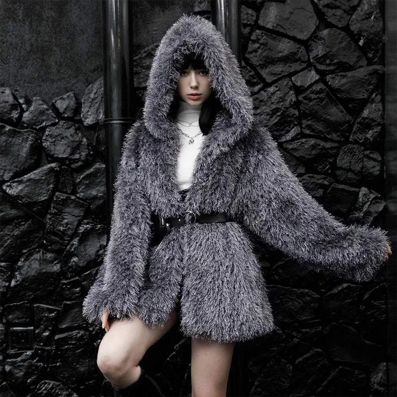 Women's reversible down coats with two - tone designs for versatile stylingWomen's Punk Plush Winter Coat with Hood Women's reversible down coats with two - tone designs for versatile stylingWomen's Punk Plush Winter Coat with Hood