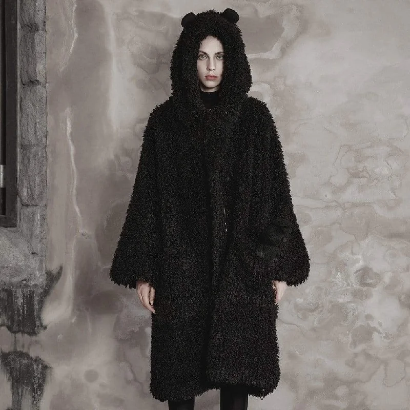 Long women's mac coats in a lightweight fabric for spring showersWomen's Punk Polar Fleece Coat with Bear's Ears Hood Long women's mac coats in a lightweight fabric for spring showersWomen's Punk Polar Fleece Coat with Bear's Ears Hood