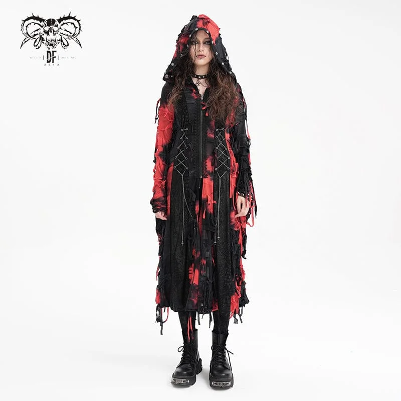 Women's reversible down coats with two - tone designs for versatile stylingWomen's Punk Ripped Chain Lace Coat Black-Red Women's reversible down coats with two - tone designs for versatile stylingWomen's Punk Ripped Chain Lace Coat Black-Red