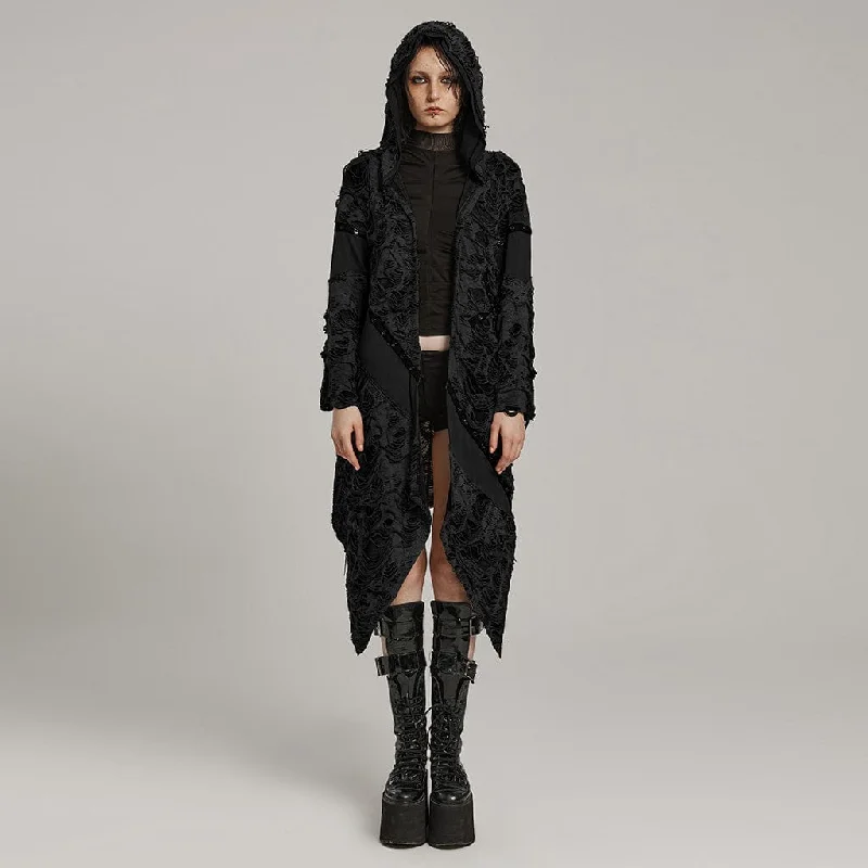 Women's faux fur coats in bright colors for a bold fashion statementWomen's Punk Ripped Eyelet Ruffled Coat with Hood Black Women's faux fur coats in bright colors for a bold fashion statementWomen's Punk Ripped Eyelet Ruffled Coat with Hood Black