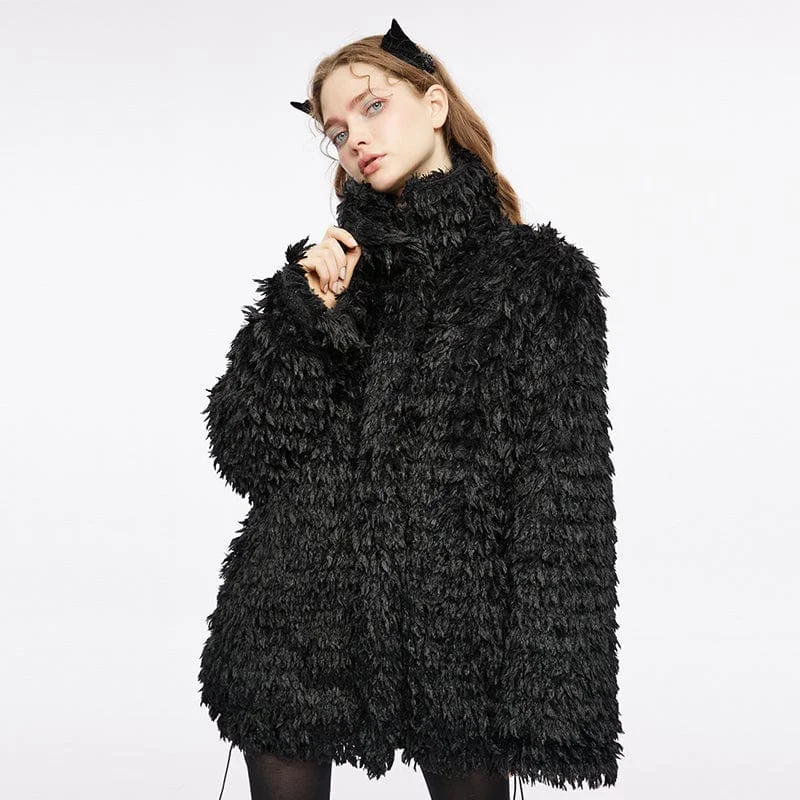 Shearling - lined women's leather coats for ultimate warmth and luxuryWomen's Punk Stand Collar Drawstring Woolen Coat Shearling - lined women's leather coats for ultimate warmth and luxuryWomen's Punk Stand Collar Drawstring Woolen Coat