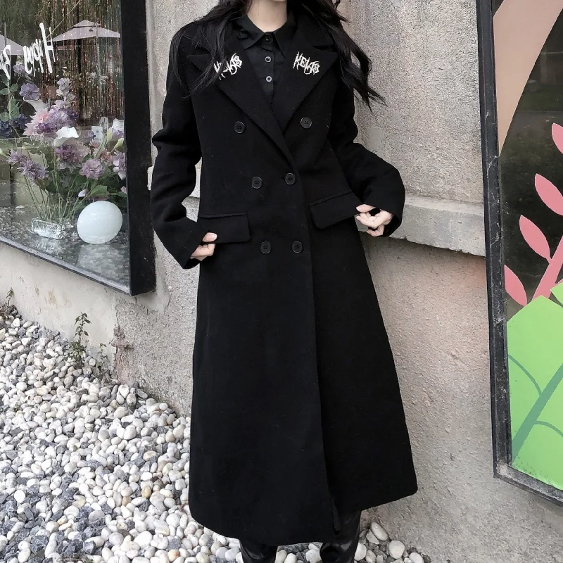 Quilted down women's coats with removable hoods for outdoor activitiesWomen's Punk Turn-down Collar Double-breasted Long Coat Quilted down women's coats with removable hoods for outdoor activitiesWomen's Punk Turn-down Collar Double-breasted Long Coat