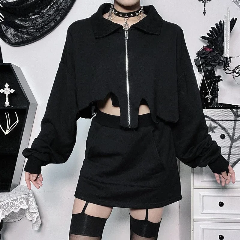 Women's cropped leather coats with silver studs for an edgy lookWomen's Punk Zip Irregular Loose Coat with Skirt Women's cropped leather coats with silver studs for an edgy lookWomen's Punk Zip Irregular Loose Coat with Skirt