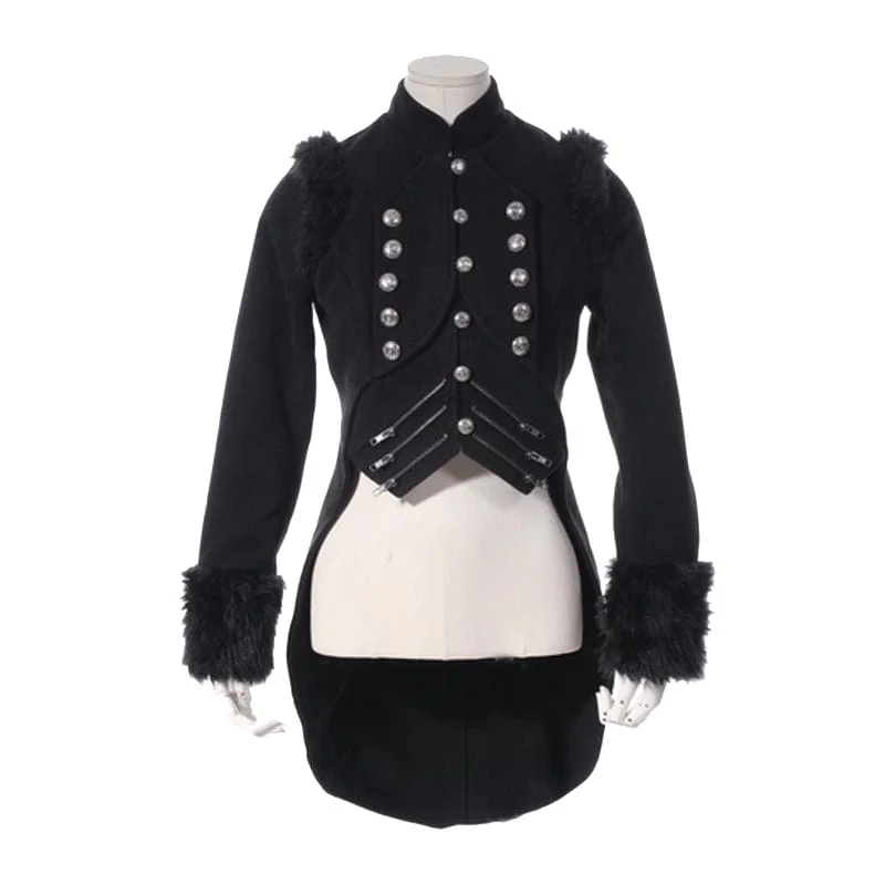 Women's longline double - breasted camel coats for a sophisticated lookWomen's Steampunk Faux Fur Splice Swallow-tailed Jacket Women's longline double - breasted camel coats for a sophisticated lookWomen's Steampunk Faux Fur Splice Swallow-tailed Jacket