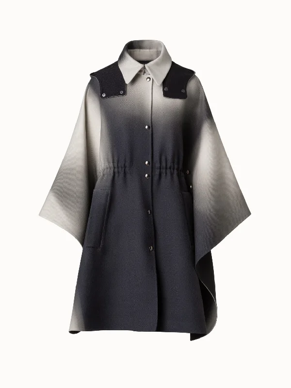 Water - resistant women's trench coats with adjustable cuffs for rainy daysWool Cape with Detachable Hood and Shadow Print Water - resistant women's trench coats with adjustable cuffs for rainy daysWool Cape with Detachable Hood and Shadow Print