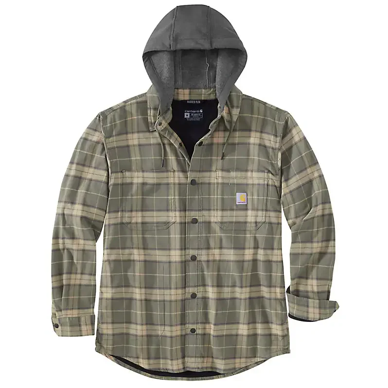 Plus Size Women Long Sleeve Top for a Flattering and Comfortable FitRugged flex® relaxed fit flannel fleece lined hooded shirt jacket - Dusty Olive Plus Size Women Long Sleeve Top for a Flattering and Comfortable FitRugged flex® relaxed fit flannel fleece lined hooded shirt jacket - Dusty Olive